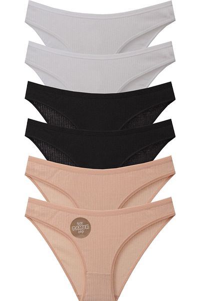 Papatya Corded Cotton Basic Panties Slip 6 Pack