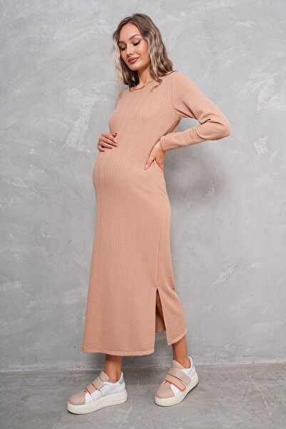 Miss Dünya Lissa Hamile ve Lohusa Uzun Kol Saç Örgü Desenli Elbise