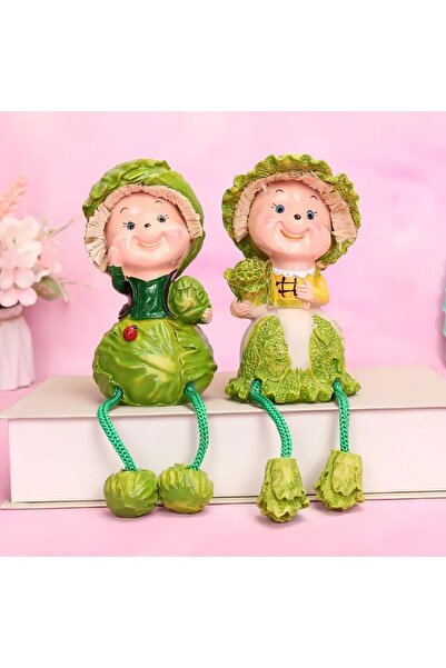 e-life shop Ayakları Sallanan Yeşil Lahana Kafalar Biblo Dekoratif Obje Hediy...