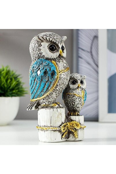 e-life shop Lüks İşlemeli Taşlı Aynalı 2’li Baykuş Biblo Seti Bahçe Ofis Konsol Süsü Dekoratif & Hediyelik Obje