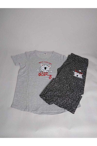 New Pajamas Set de pijamale din jerseu cu model gri și negru - decolteu rotund cu tiv oval
