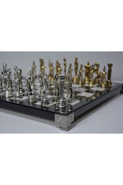 BAKTUĞ مجموعة شطرنج بأرجل رخامية على شكل روماني