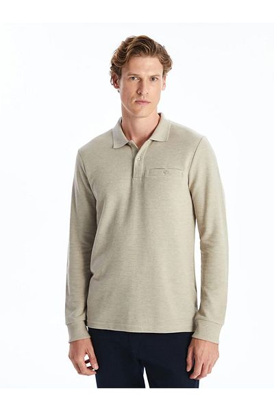 LC Waikiki Ανδρικό φούτερ LCWAIKIKI Beige Melange Polo Neck - Μακρυμάνικο