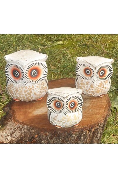 e-life shop El Yapımı Doğal Ahşap 3’lü Baykuş Biblo Seti Bahçe Duvar Ofis Kon...