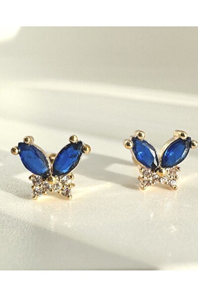 BY DİLEK ÇETİN ACCESSORY Cerrahi Çelik Gold mavi kelebek figürlü kıkırdak hel...