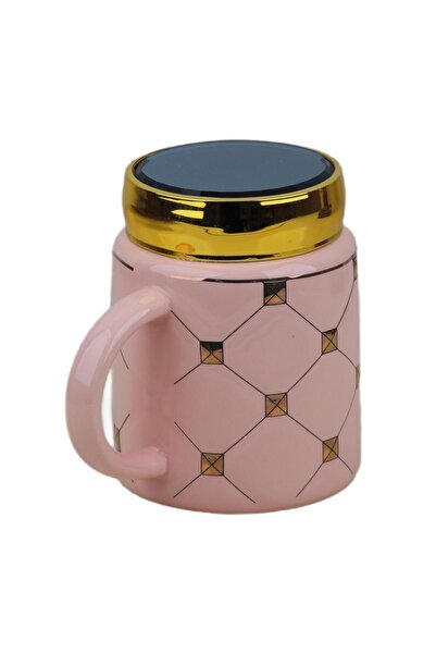 e-life shop Ekose Tasarımlı Aynalı Kapaklı Sıcak Tutan Kupa Bardak Fincan Mug Mini Motivasyon Termos 450 ml.