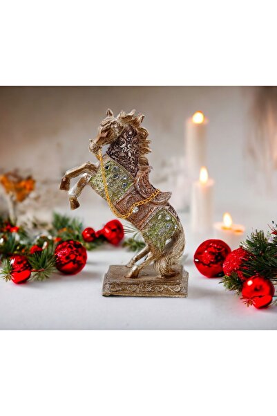 e-life shop Lüks Renkli Motifli Cam İşlemeli At Biblo Heykel Vitrin Masa Süsü...