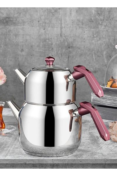 Amboss Opa-6961 Large Size Burgundy Opal Bakelite Steel Teapot with Handle