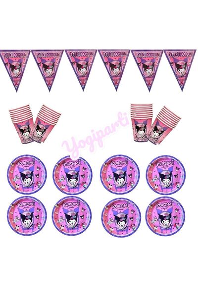 Yogi parti Kuromi 8 li tabak bardak Flama ekonomik doğum günü parti malzemeleri