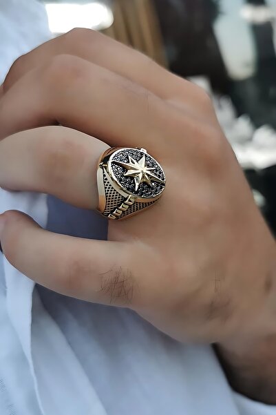 Utku Kuyumculuk 14 AYAR KUTUP YILDIZI ÖZEL İTALYAN TASARIM ALTIN ERKEK YÜZÜK