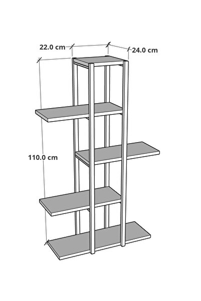 CMKStore 5 Raflı Çok Amaçlı Kitaplık - Çiçeklik - Saksı Standı Metal Saksılık Beyaz Renk