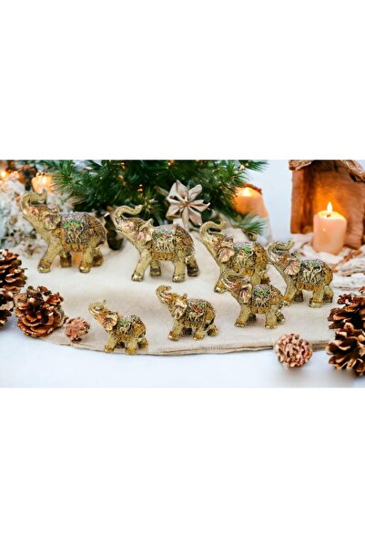 e-life shop Lüks İşlemeli 7li Bereket Fil Biblo Hediyelik Dekoratif Ürün Kons...