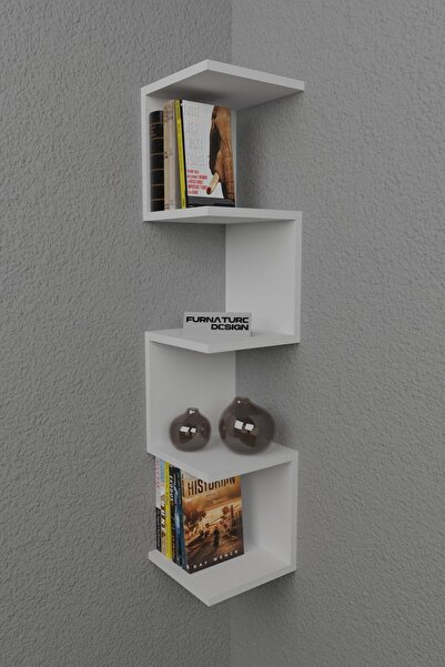 CMKStore Zigzag Köşe Raf Kitaplık Duvar Rafı Beyaz
