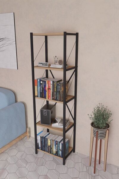 FurnatureDesign 5 Dar Raflı Metal Kitaplık Dekoratif Çok Amaçlı Raf - Atlanti...