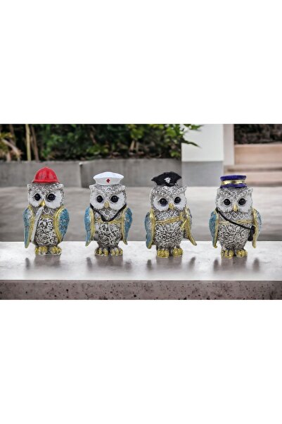 e-life shop Lüks İşlemeli Mühendis Doktor Korsan Postacı 4lü Baykuş Biblo Set...