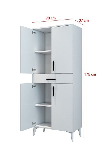 DEMİNA Beyaz Çok Amaçlı Çekmeceli Erzak Dolabı Kiler - 175x70x37 - %100 Mdf