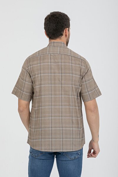 Varetta Ανδρικό καφέ κοντομάνικο καλοκαιρινό βαμβακερό πουκάμισο με τσέπες