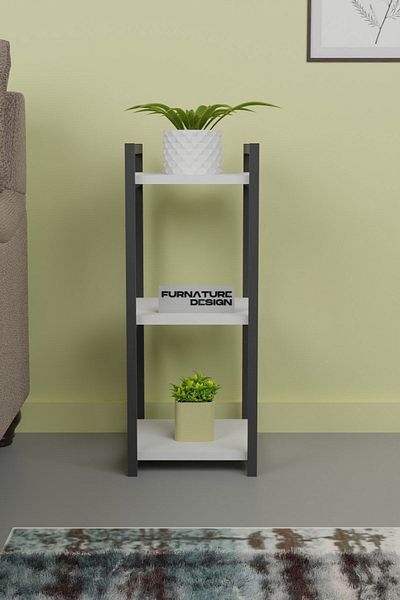 FurnatureDesign Metal Wooden Decorative Multi-Purpose Shelf 3 Tiers Bathroom Kitchen Shelf Flower Pot Organizer White