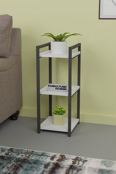 FurnatureDesign Metal Wooden Decorative Multi-Purpose Shelf 3 Tiers Bathroom Kitchen Shelf Flower Pot Organizer White
