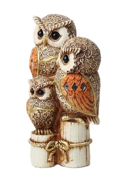 e-life shop Lüks İşlemeli Taşlı Aynalı 3’lü Aile Baykuş Biblo Heykel Ev Ofis Yeni Yıl Hediyesi Dekor Vitrin Süsü