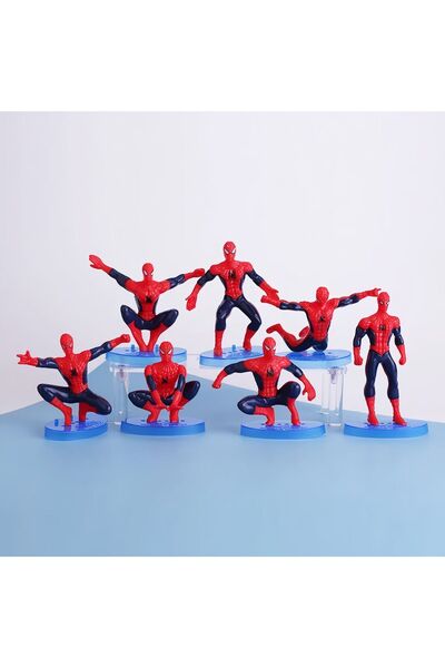 e-life shop Spiderman Örümcek Adam Aksiyon Karakter Stantlı 7’li Figür Koleksiyon & Oyuncak Seti Pasta Süsü 10cm