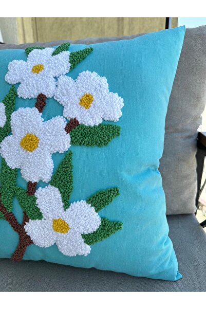 Punch Turquoise Color Punnch Panch Spring Flower Handmade - 43X43 Panch Throw Pillow Cover