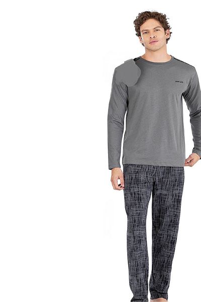 Pierre Cardin 6065 Men's Pajama Set - Long Sleeve, Crew Neck