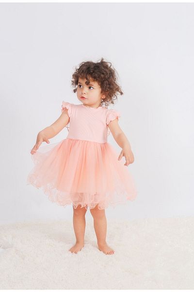 Alingo Salmon Butterfly Wings Short Sleeve Girl's Tutu Dress