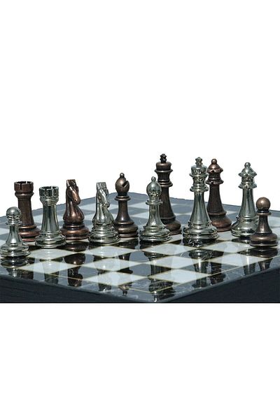 SHOPHANGAR Luxury Steel Zamak Cast Professional Classic Chess Set Bright Surface MDF Chessboard