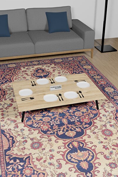 FurnatureDesign 60x90 Cm Yer Sofrası Katlanır Ayaklı Portatif Yemek Hamur Açma Masası Atlantik Çam