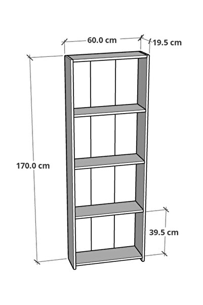 CMKStore 5 Raflı Kitaplık Arkalıklı Geniş Raf Kütüphane 170 cm Atlantik Çam
