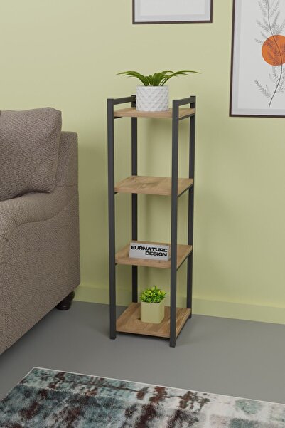 FurnatureDesign Metal Ahşap Dekoratif Çok Amaçlı Raf 4 Katlı Banyo Mutfak Raf...