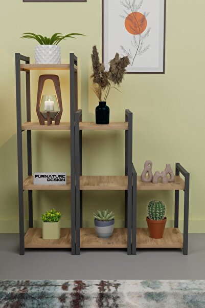 CMKStore Metal Dekoratif Çok Amaçlı Raf 9 Raflı Banyo Mutfak Rafı Çiçeklik Organizer Atlantik Çam