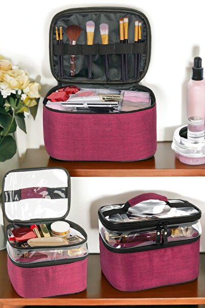 HASBY Makyaj Çantası Kozmetik Şeffaf Organizer Profesyonel Katlanabilir Düzenleyici Seyahat Tipi Bavulu