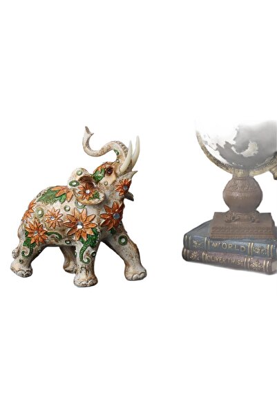 e-life shop Çiçek Işlemeli Şanslı Fil Biblo Heykel Hediyelik Dekoratif Ürün Vitrin Masa Süsü Ev Hediyesi Orta