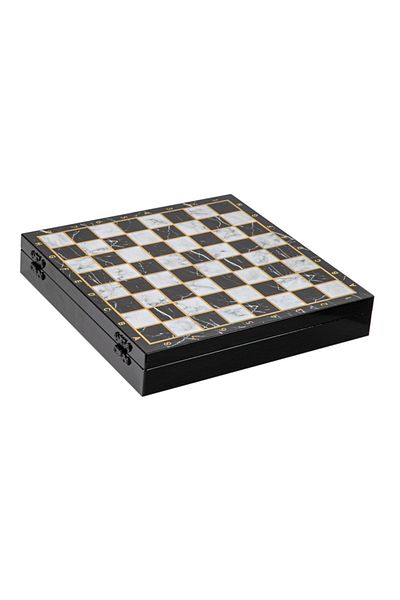 e-life Luxury Black Marble Patterned Checkers & Chess Floor Storage Chest Large Size 37 X 37 Cm.