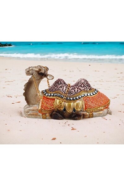 e-life shop Lüks Renkli Motifli İşlemeli Deve Biblo Heykel Vitrin Masa Süsü O...