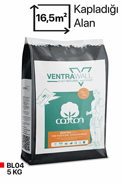 Ventrawall Ipek Sıva | Canlı Sıva | Isı Ve Ses Yalıtımlı Sıva | %100 Pamuk | Siyah | Bl04-5kg|16,5m²