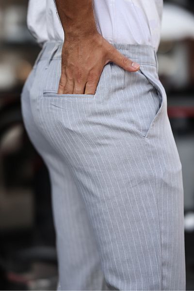 comstar Ανδρικό Slim Fit ίσιο παντελόνι Basic γκρι ριγέ