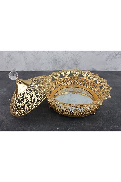 Leila Mirrored Gold Round Sugar Bowl & Cookie Bowl & Chocolate & Turkish Delight Bowl
