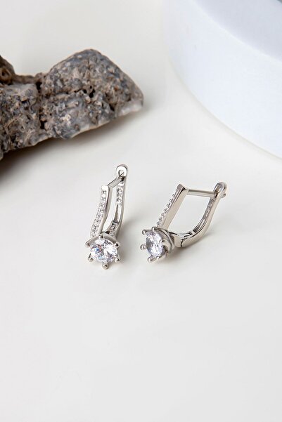 Else Silver Pırlanta Tasarım Tek Taş Gümüş Küpe