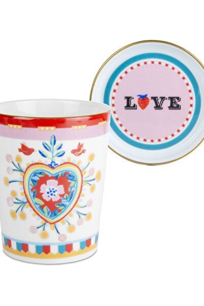 Baci Milano Mamma Mia Kalp Desenli Tabaklı Fincan 9 cm x 12 cm