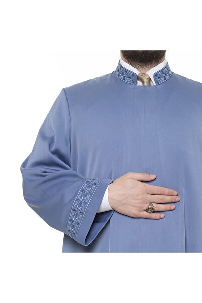 İkranur Sabuni Imam Cübbesi Indigo - Kol Ve Yaka Nakışlı Model
