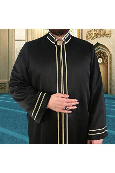 İkranur Lüks Kadim İmam Cübbesi Düz Çizgi Siyah