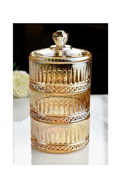 İnova Home Decor Elysia Honey Colored 3 Layer Glass Snack Bowl Decor