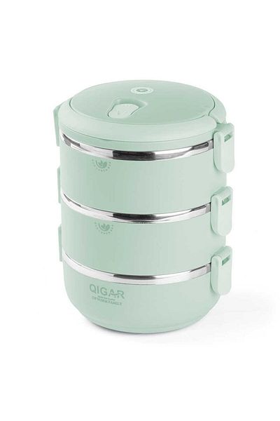 Tantitoni Tantitoni 2.1 Liter Green Food Carrying Container - 3-Layer Round Design