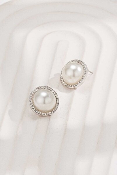 MRK Taşlı İncili Yuvarlak Küpe