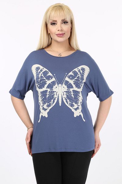 modayız Butterfly Printed Stoned Large Size Tshirt 37b-2096