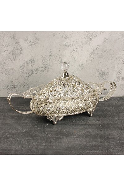 Leila Aynalı Gümüş Oval Gondol Şekerlik & Kurabiyelik & Çikolatalık & Lokumluk