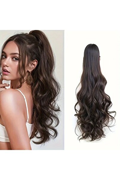 AKOLİFE Postiță de păr în coadă de cal cu cataramă maro castaniu - Aspect nat...